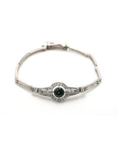 Bracelet Art Déco en or blanc 18 carats serti d'un saphir et de diamants "taille" rose - - 2