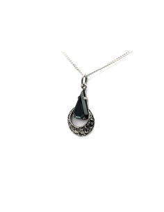 Pendentif Art Déco en argent serti de marcassites et d'une hématite - - 2