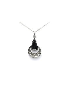 Pendentif Art Déco en argent serti de marcassites et d'une hématite