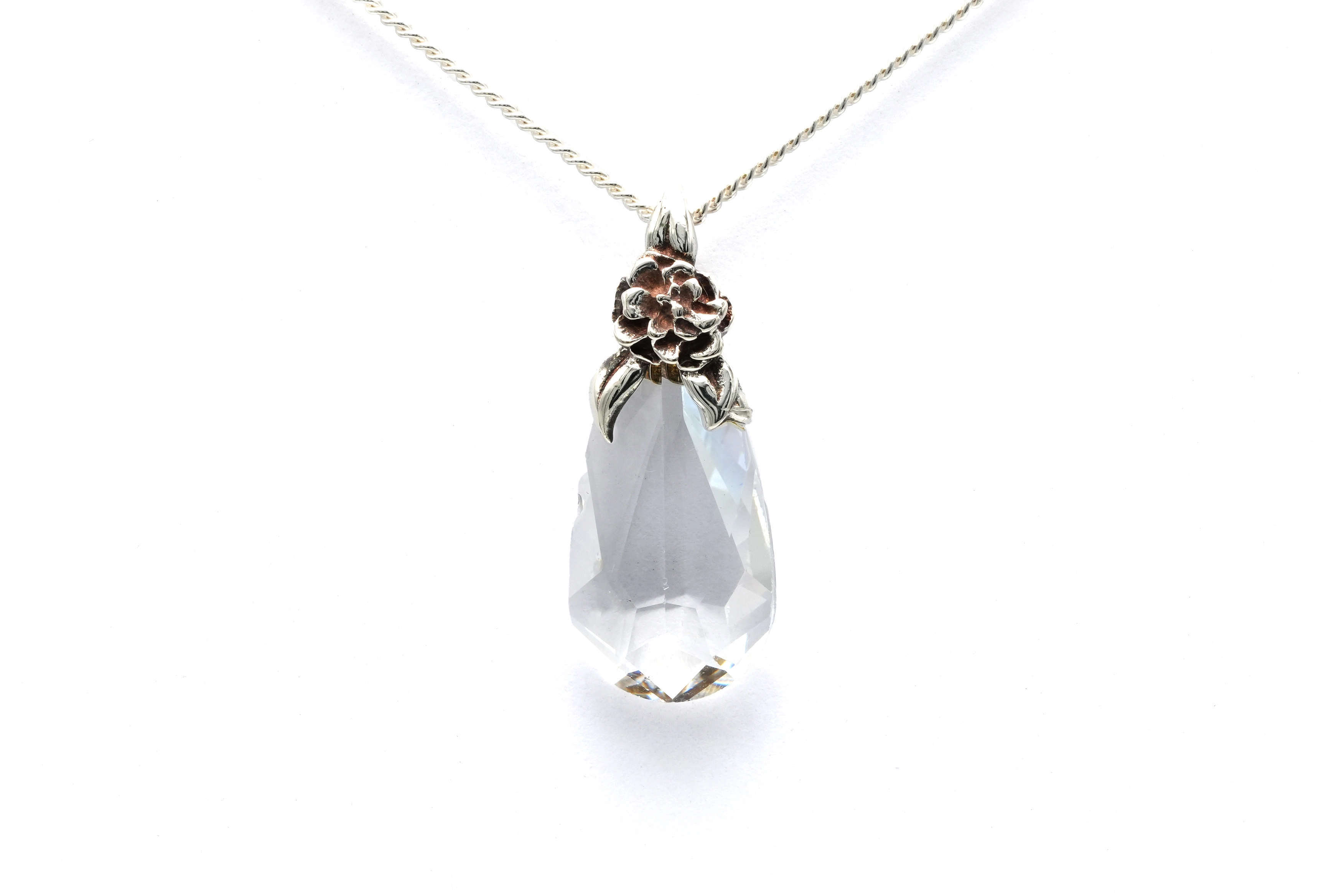 Pendentif Années 50 en argent 925 serti d'un cristal - - 1
