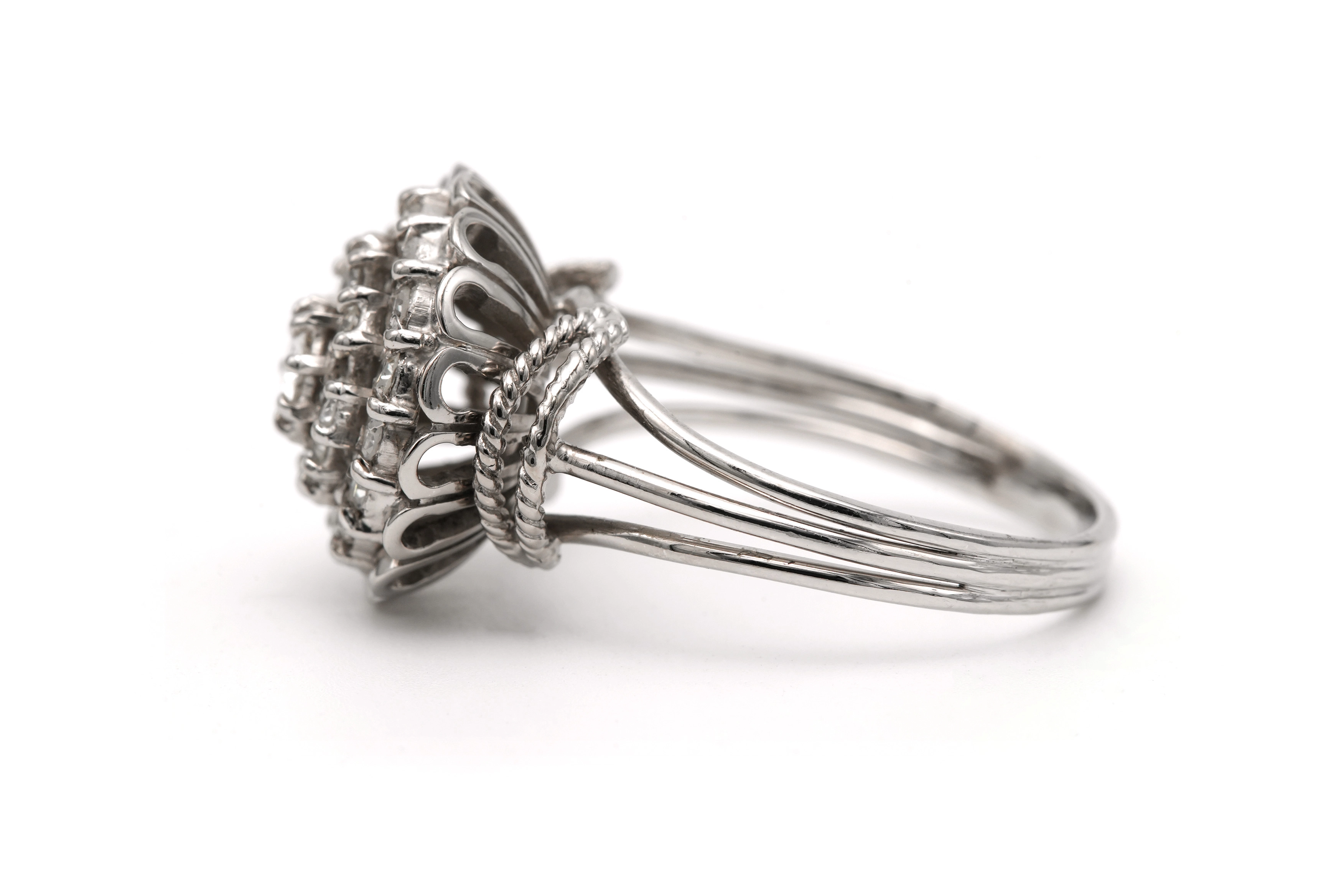 Bague Années 50 en or blanc 18 carats sertie de diamants "taille" brillant (+-1.14ct) - 3