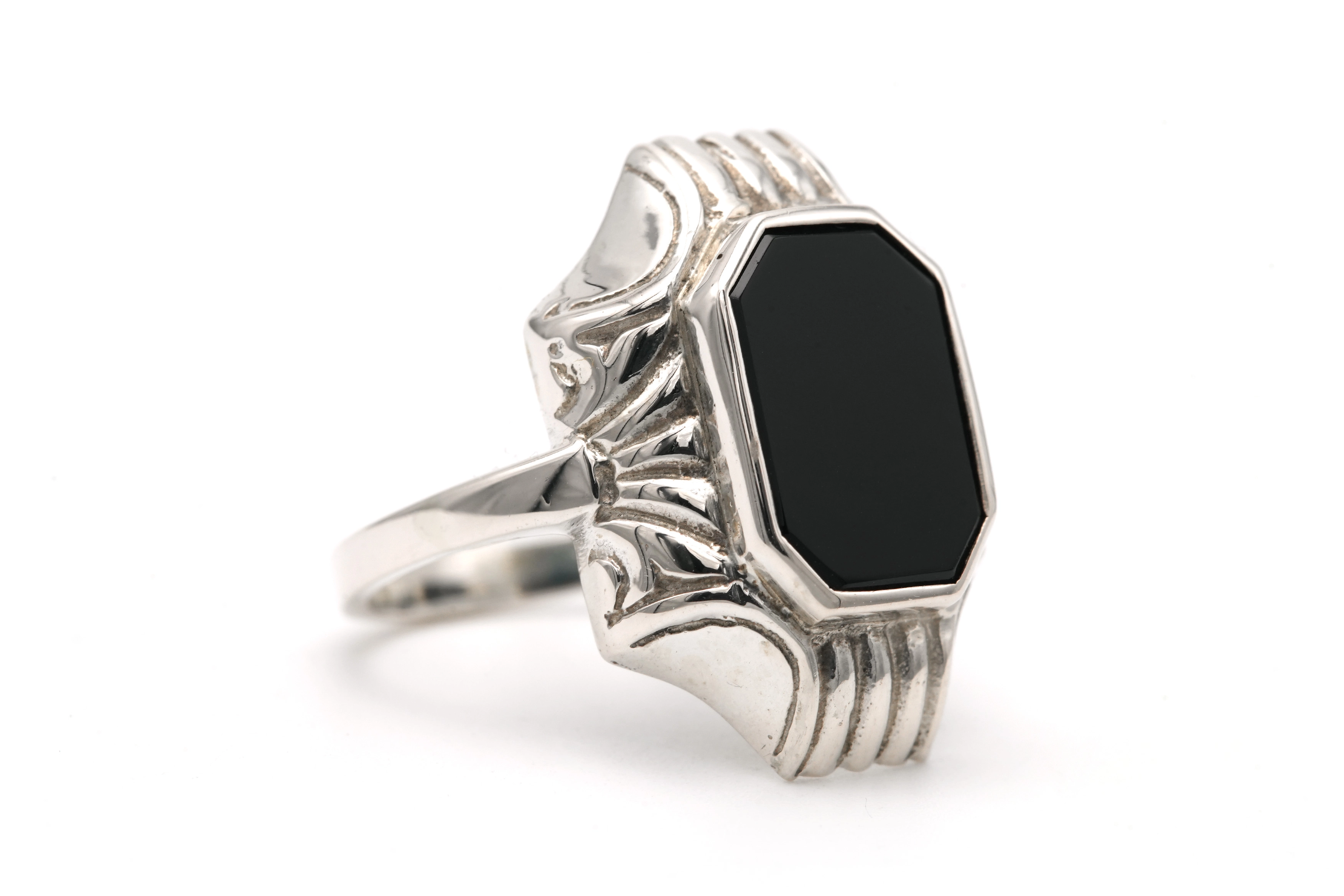Bague Années 50 en argent 835 sertie d'onyx - - 6