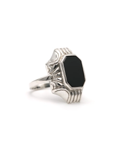Bague Années 50 en argent 835 sertie d'onyx - - 6