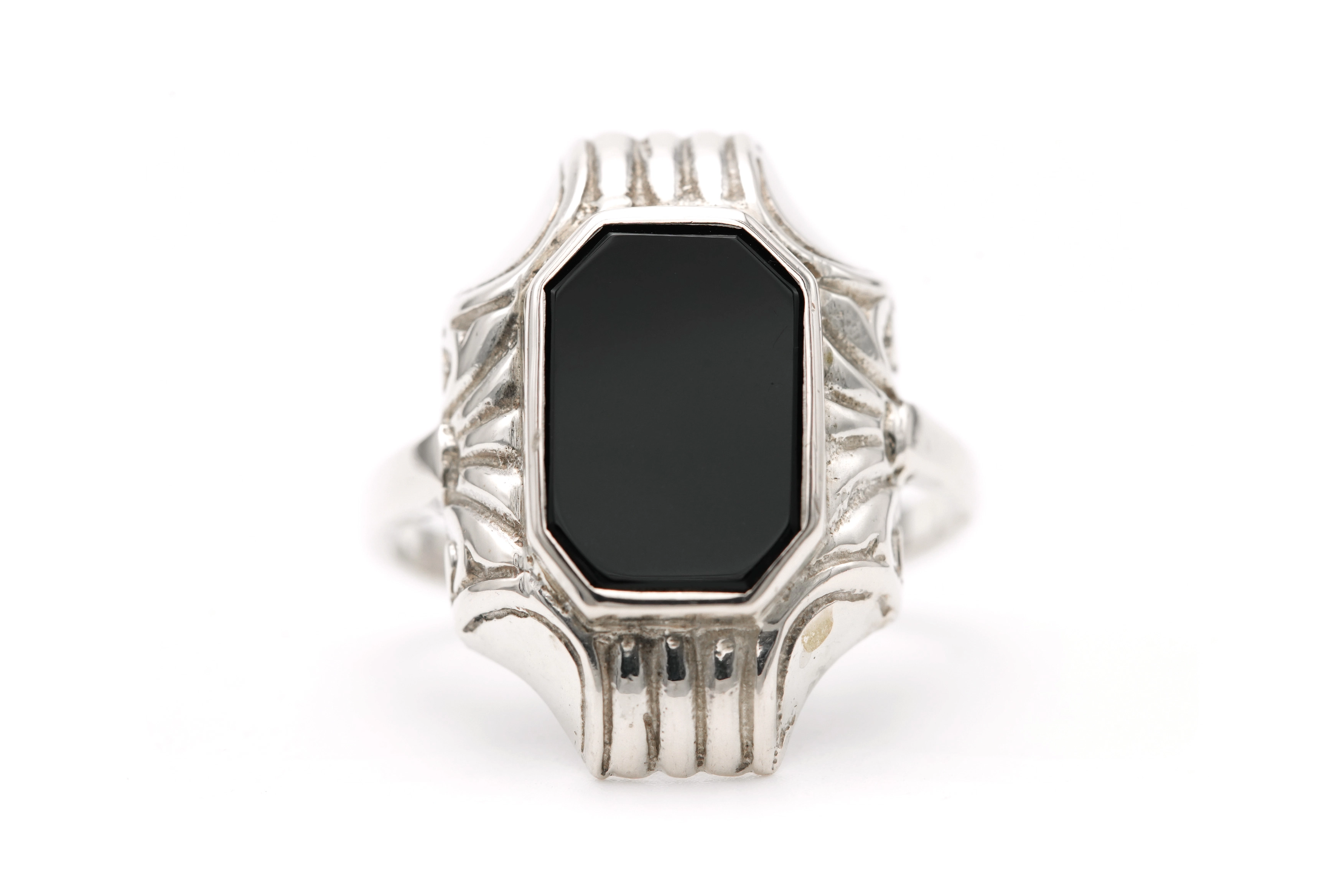 Bague Années 50 en argent 835 sertie d'onyx - - 1