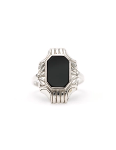 Bague Années 50 en argent 835 sertie d'onyx - - 1