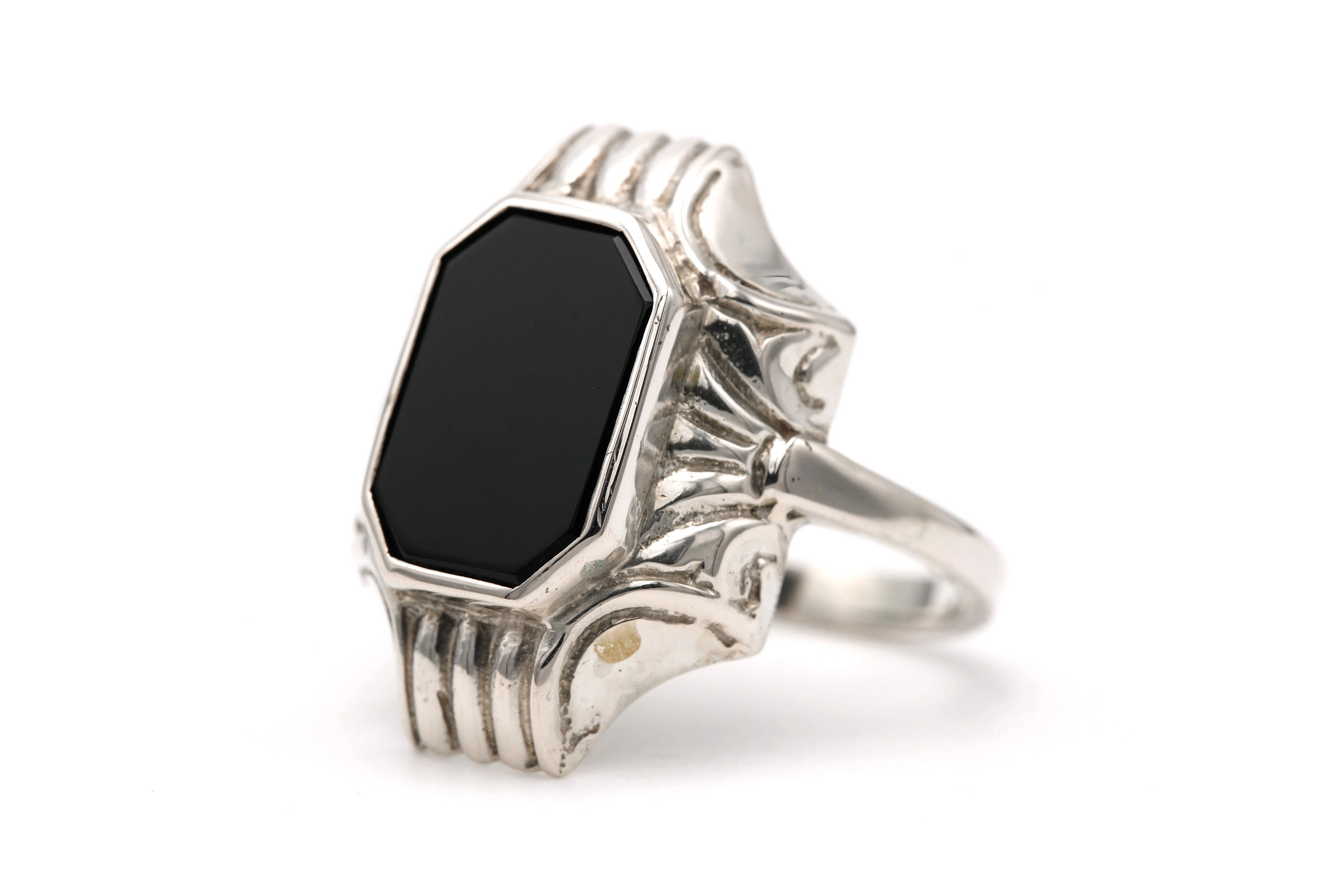 Bague Années 50 en argent 835 sertie d'onyx - - 2