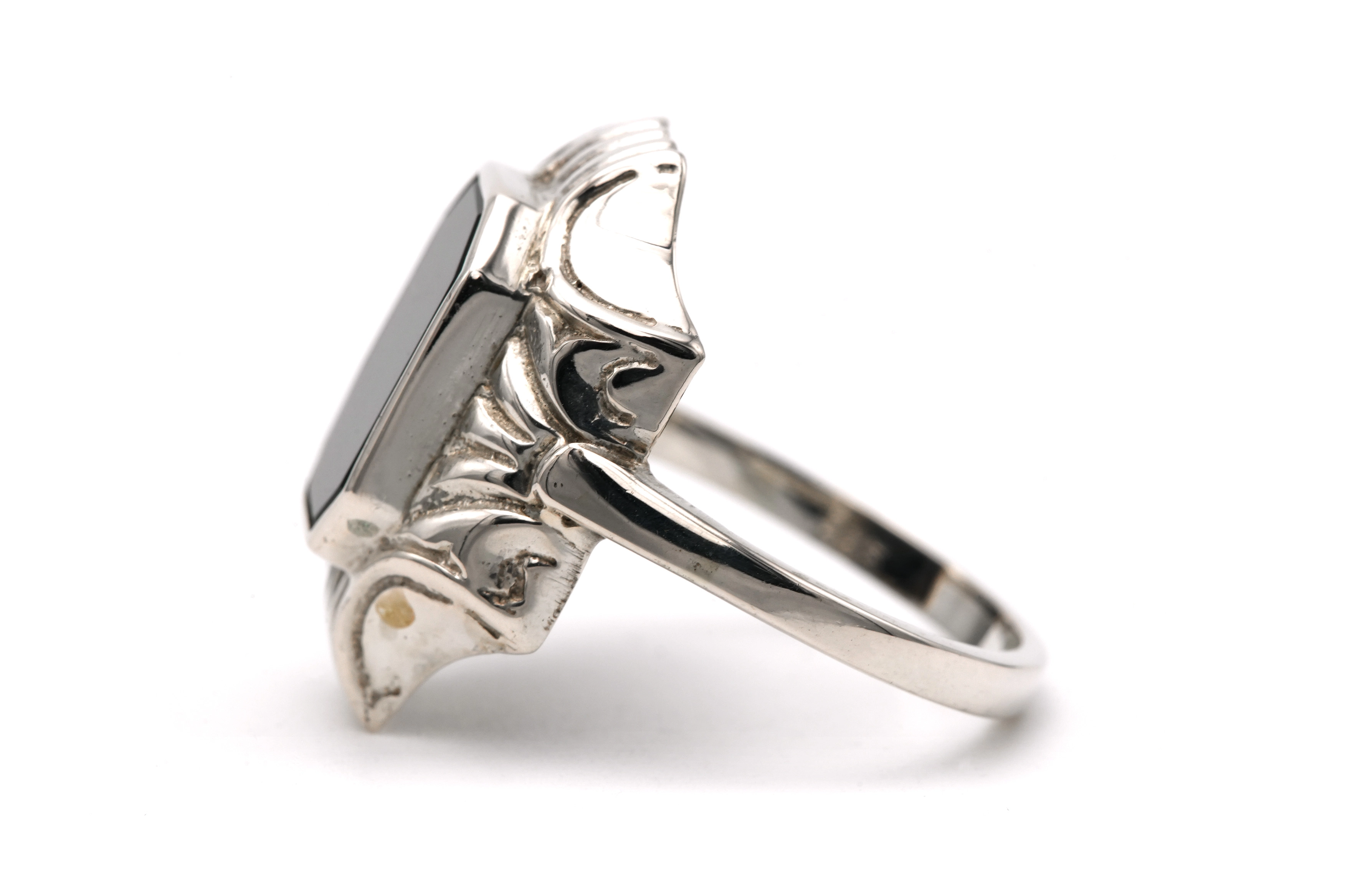 Bague Années 50 en argent 835 sertie d'onyx - - 3