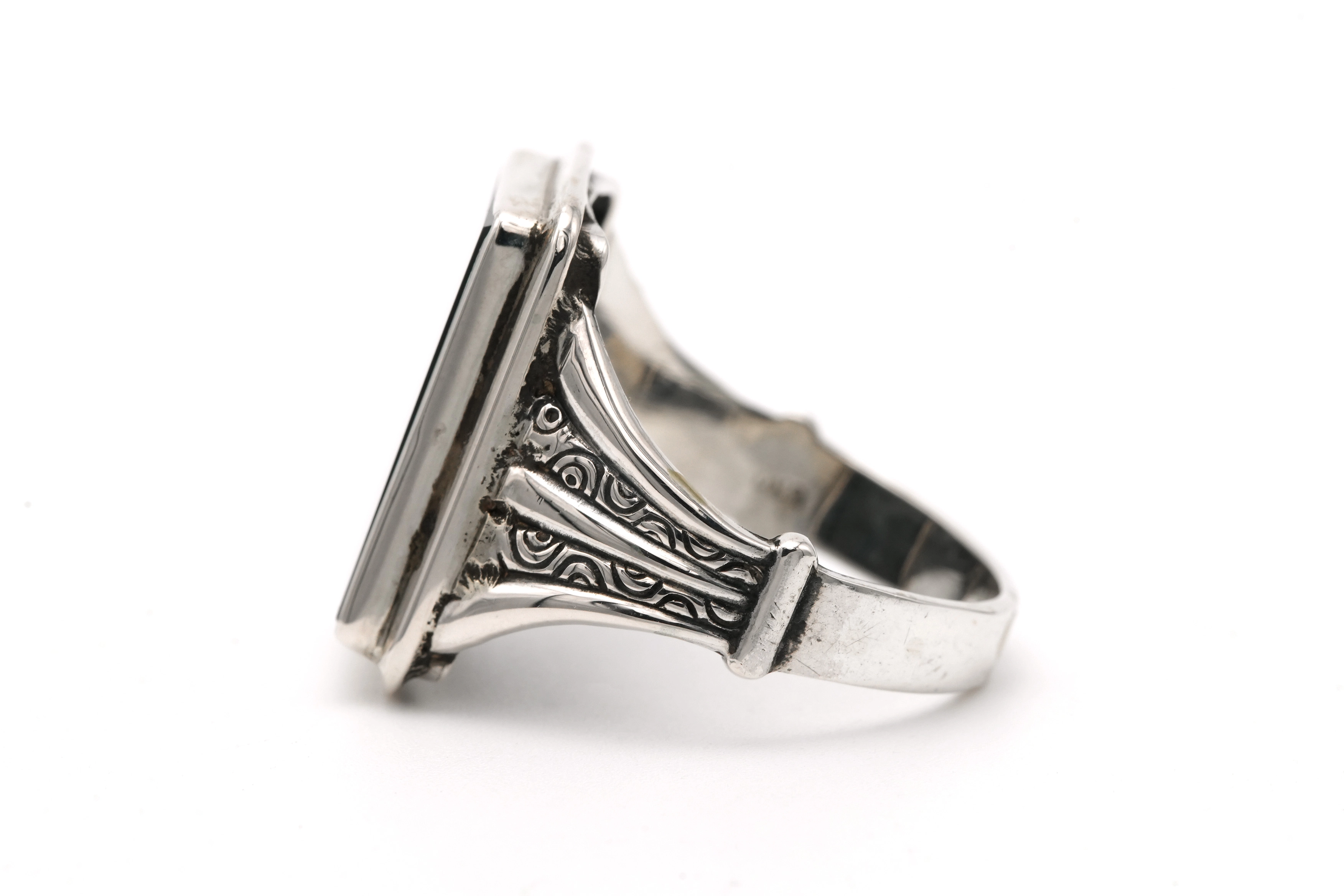 Bague Art Déco en argent 835 sertie d'onyx - 3