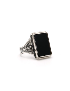 Bague Art Déco en argent 835 sertie d'onyx - 6