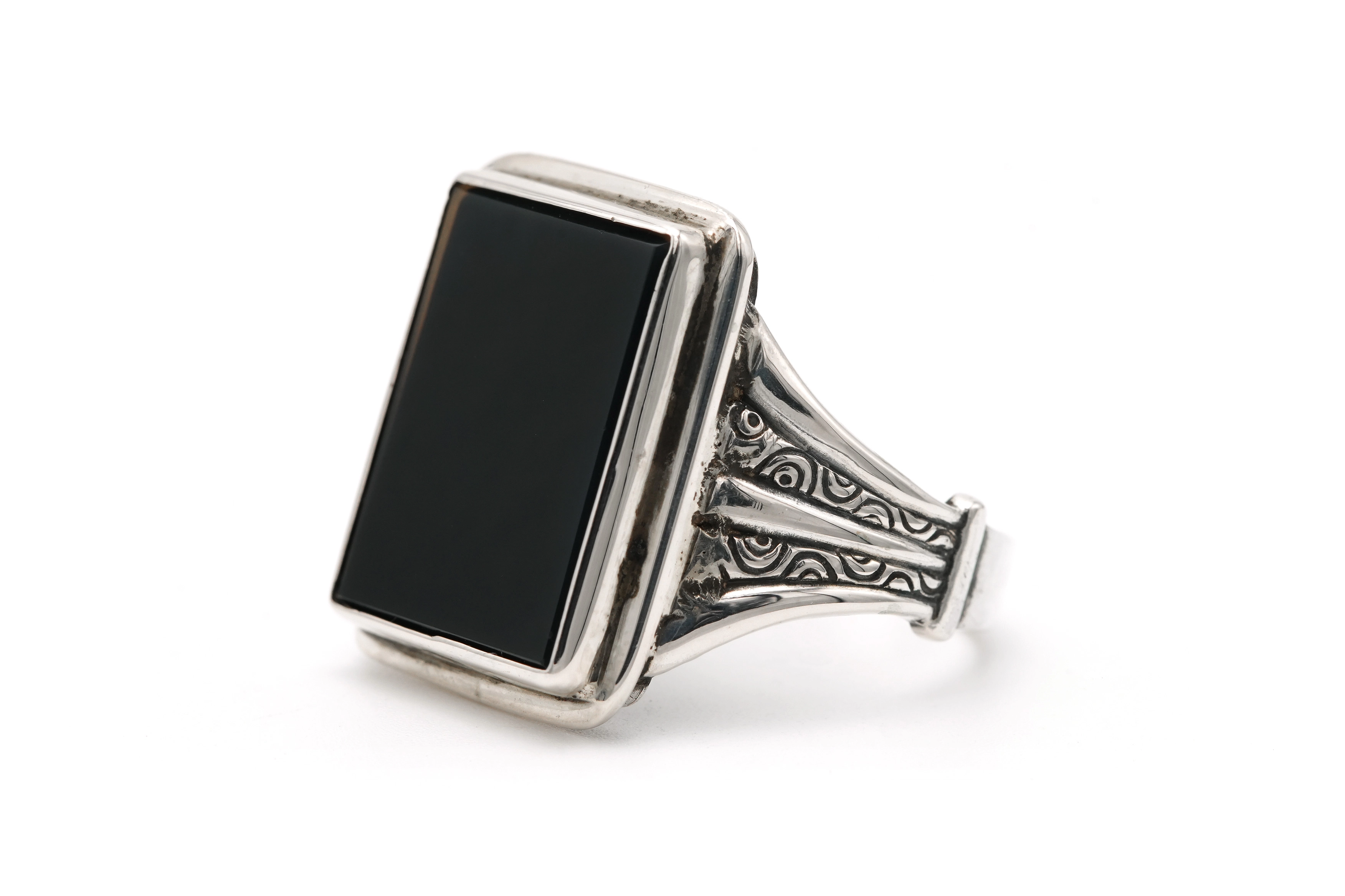 Bague Art Déco en argent 835 sertie d'onyx - 2