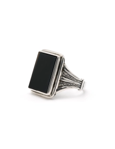 Bague Art Déco en argent 835 sertie d'onyx - 2
