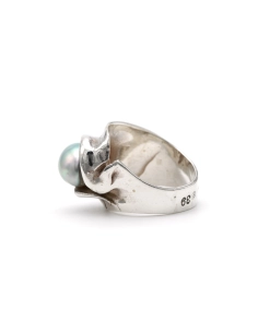 Bague Années 70 en argent 925 sertie d'une perle - - 3