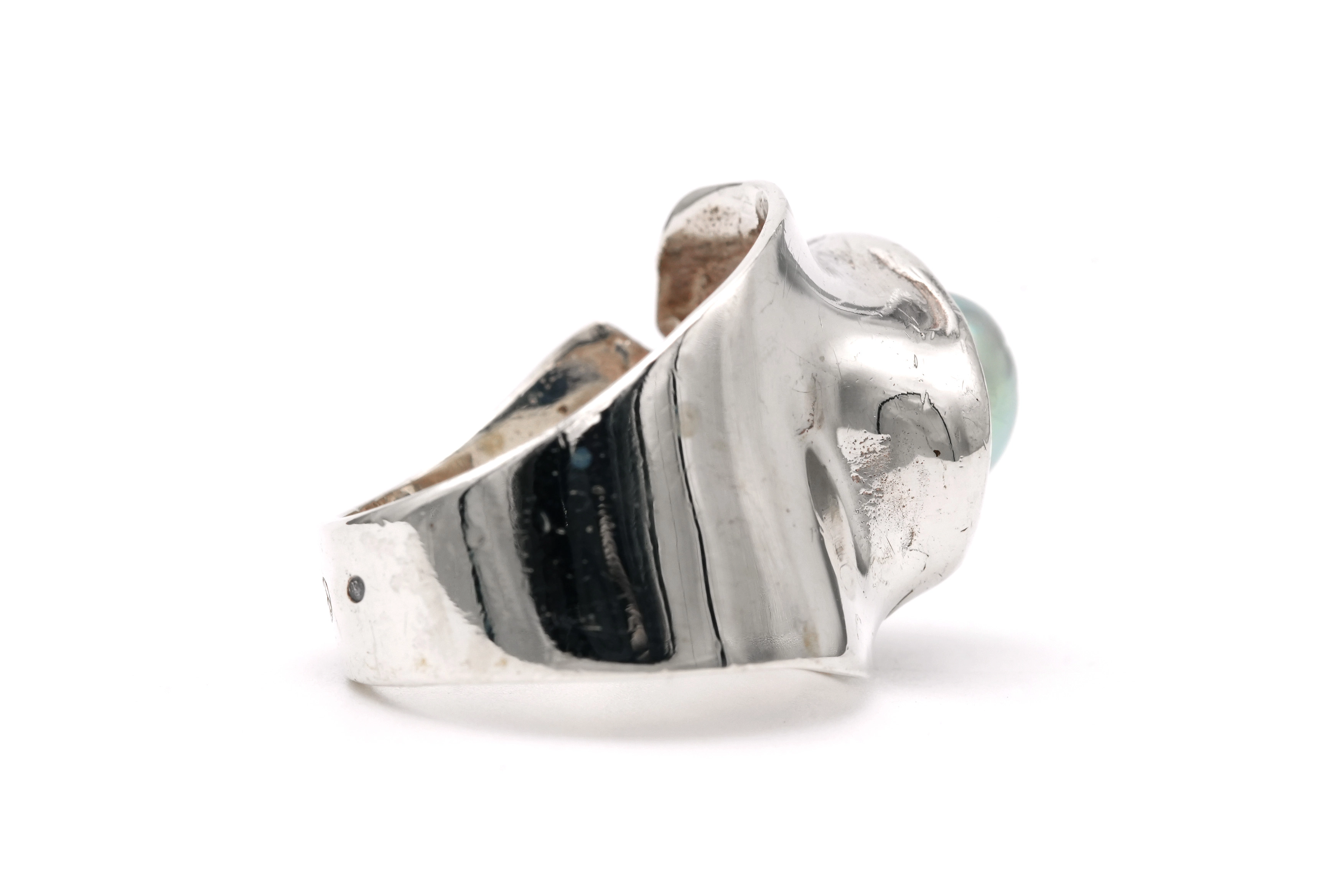 Bague Années 70 en argent 925 sertie d'une perle - - 5