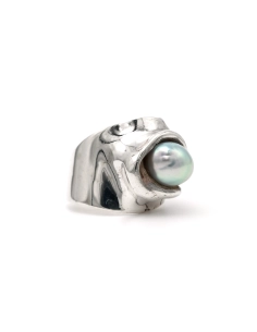Bague Années 70 en argent 925 sertie d'une perle - - 6