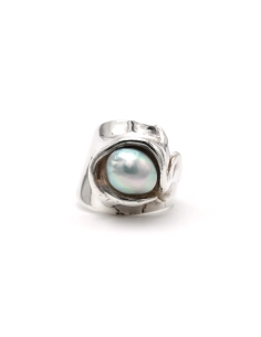 Bague Années 70 en argent 925 sertie d'une perle - - 1