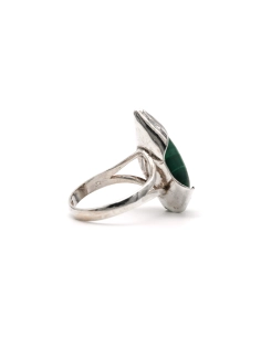 Bague Années 70 en argent 925 sertie d'une malachite