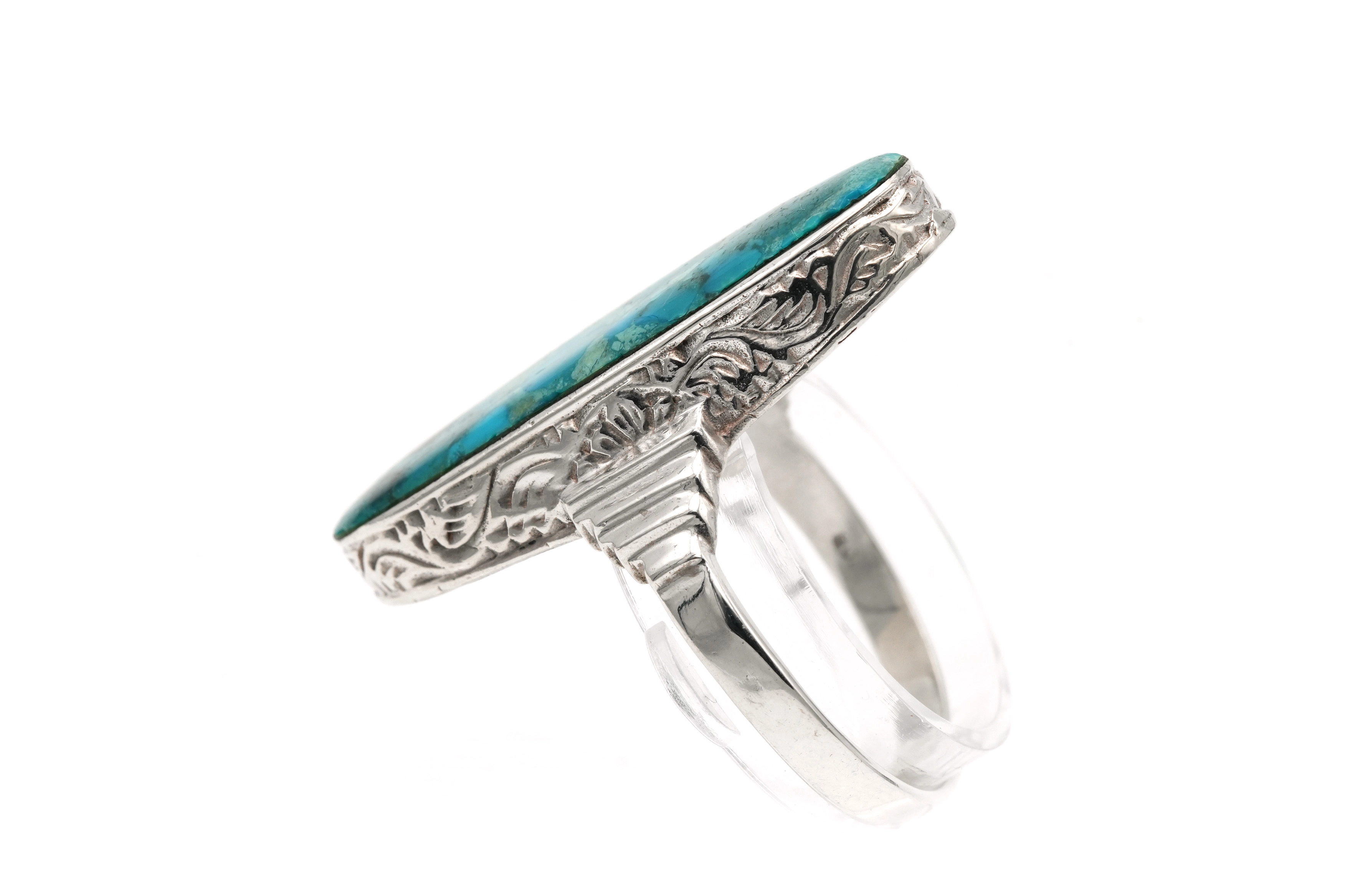 Bague Art Déco en argent sertie d'une chrysocolle