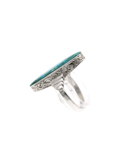 Bague Art Déco en argent sertie d'une chrysocolle