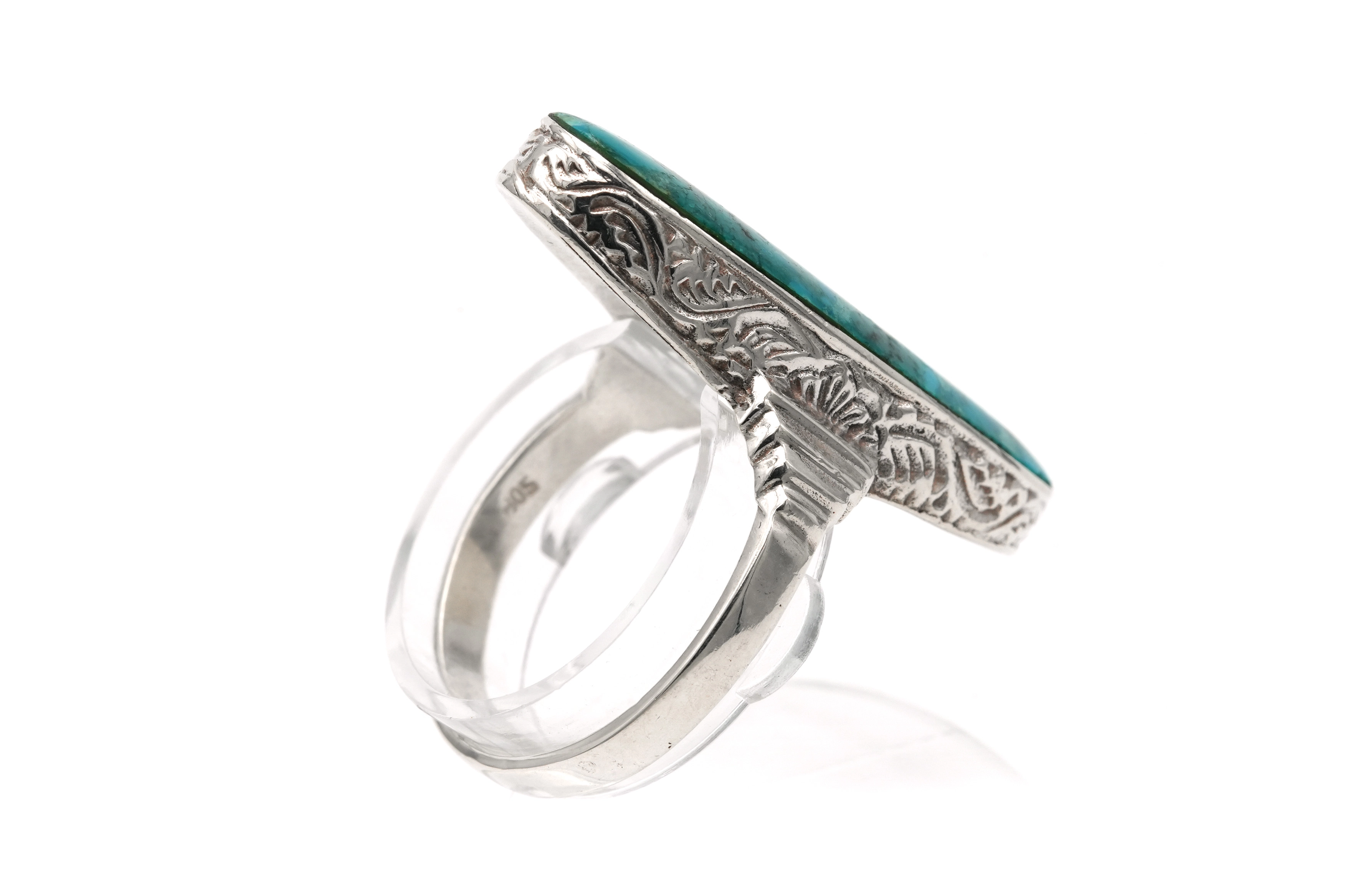 Bague Art Déco en argent sertie d'une chrysocolle