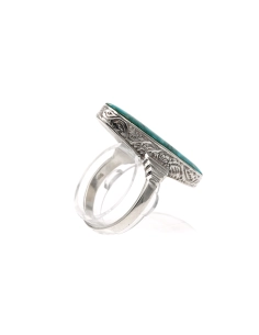 Bague Art Déco en argent sertie d'une chrysocolle