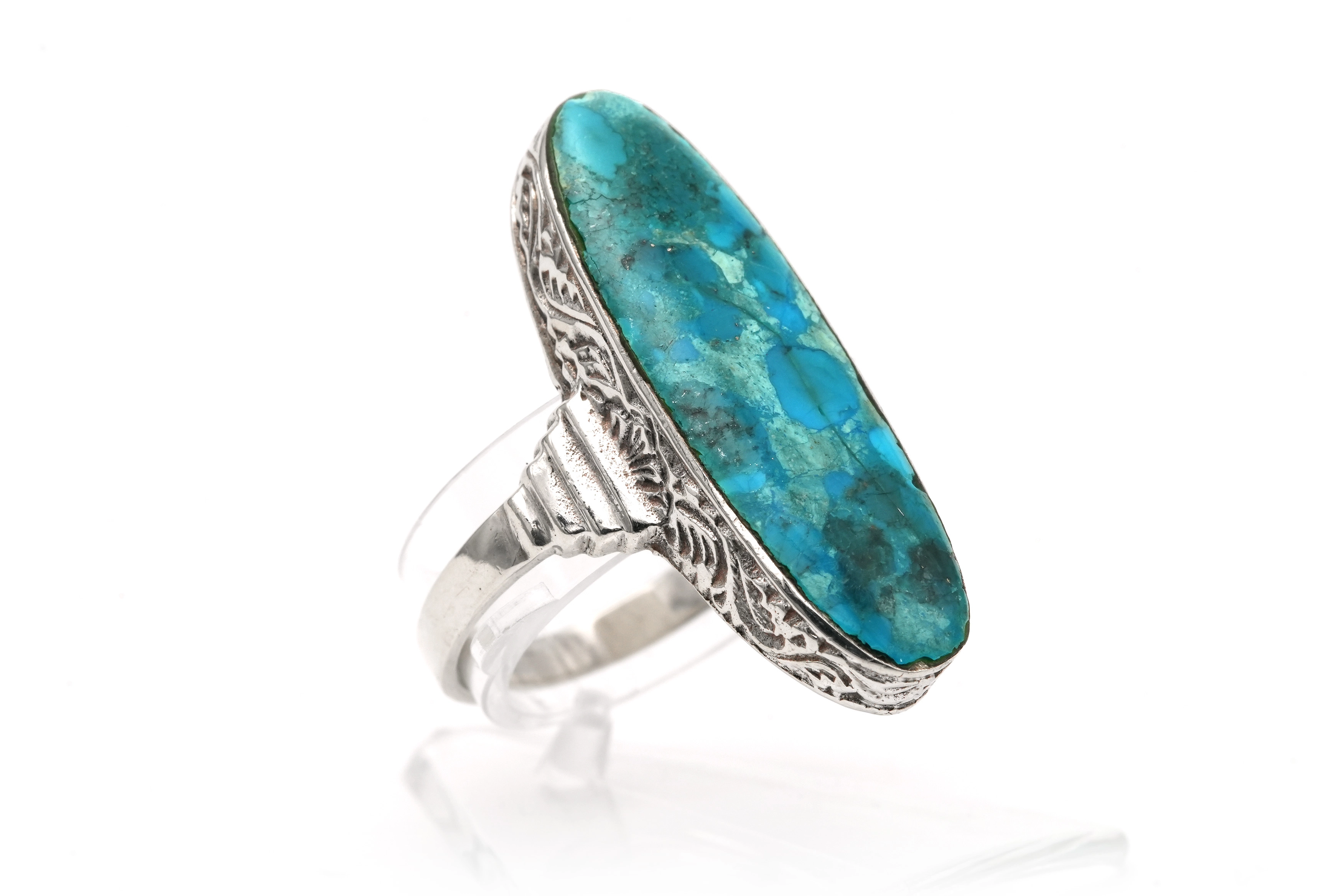 Bague Art Déco en argent sertie d'une chrysocolle