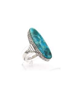 Bague Art Déco en argent sertie d'une chrysocolle