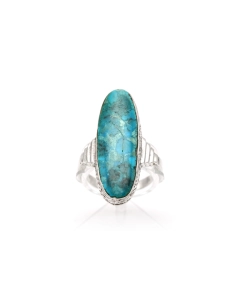 Bague Art Déco en argent sertie d'une chrysocolle