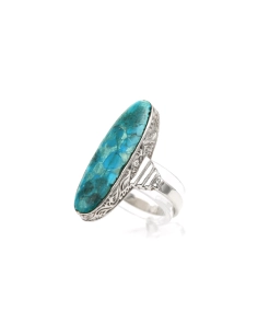 Bague Art Déco en argent sertie d'une chrysocolle