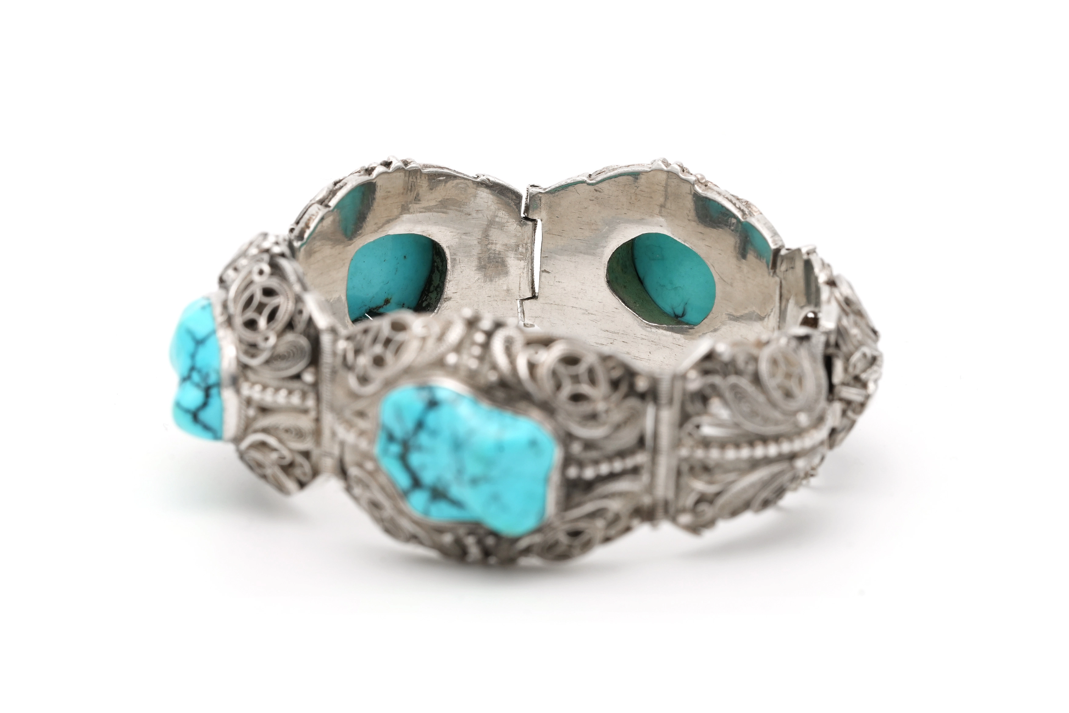 Bracelet Années 50 en argent 925 serti de turquoises
