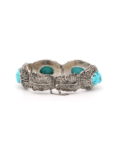 Bracelet Années 50 en argent 925 serti de turquoises