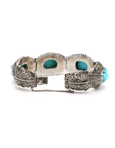 Bracelet Années 50 en argent 925 serti de turquoises