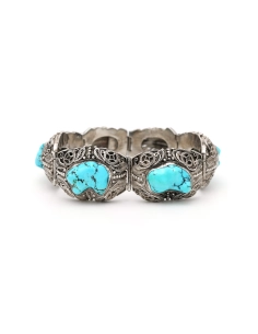 Bracelet Années 50 en argent 925 serti de turquoises