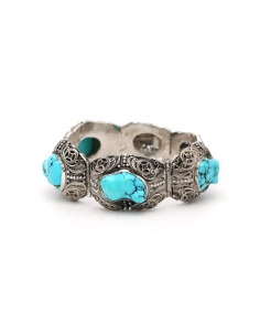 Bracelet Années 50 en argent 925 serti de turquoises