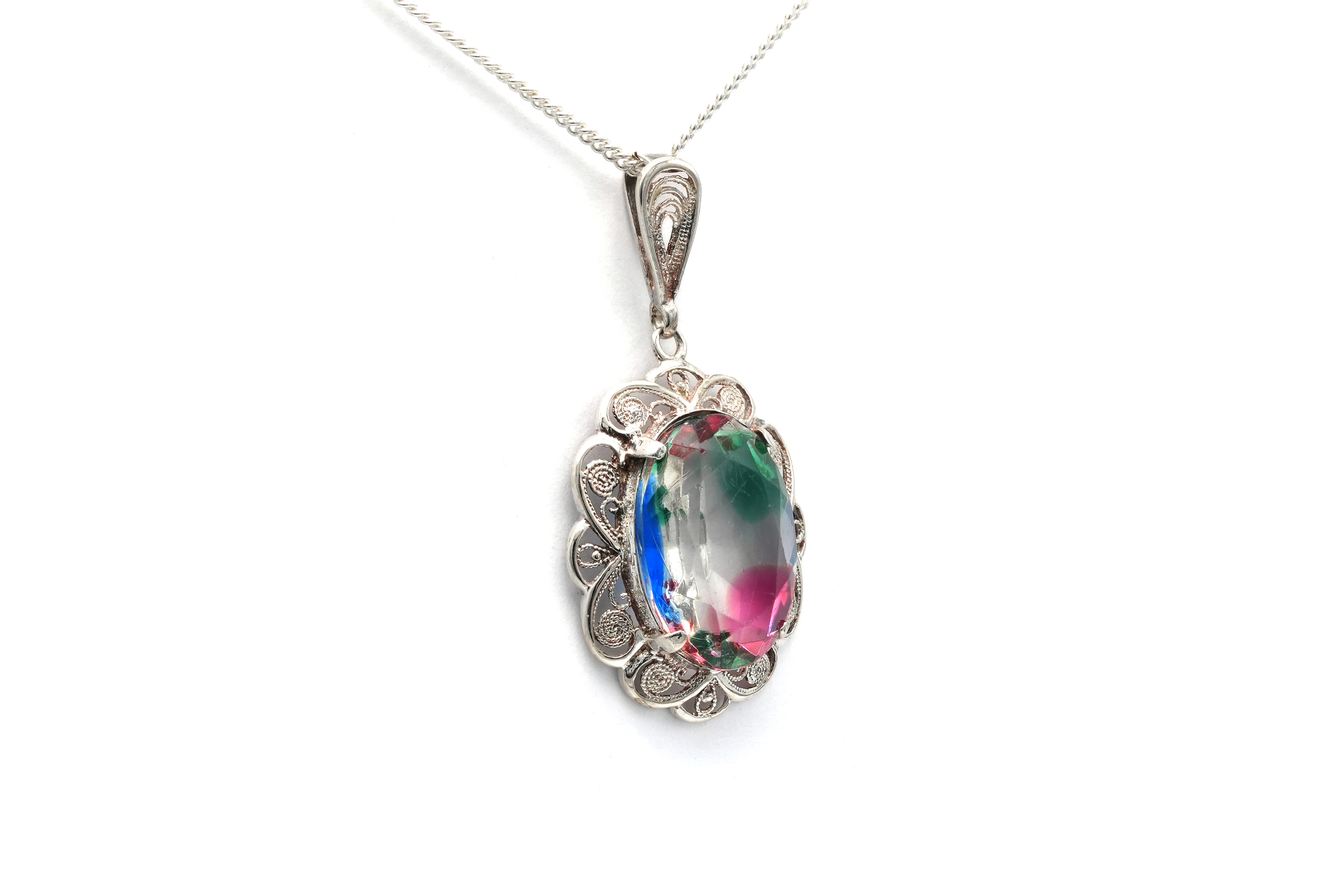 Pendentif Années 50 en argent 835 serti d'une pierre du Rhin