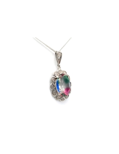 Pendentif Années 50 en argent 835 serti d'une pierre du Rhin