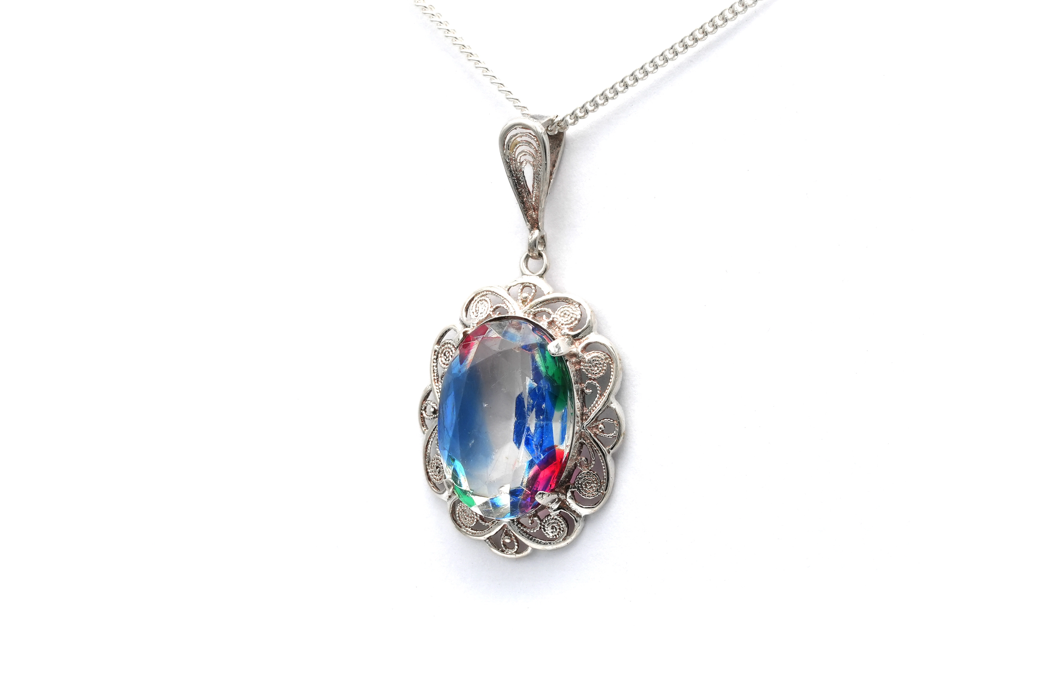 Pendentif Années 50 en argent 835 serti d'une pierre du Rhin