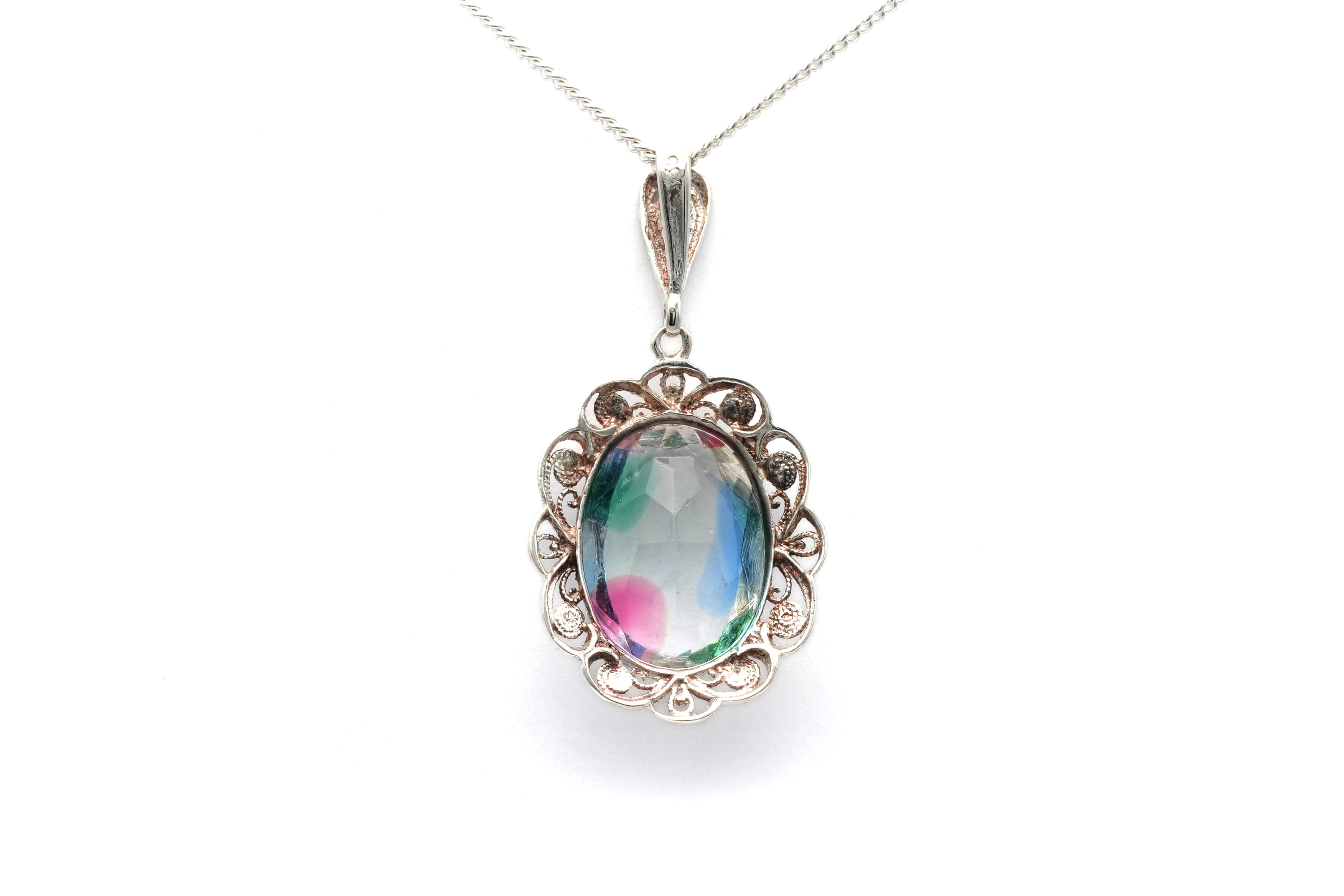 Pendentif Années 50 en argent 835 serti d'une pierre du Rhin