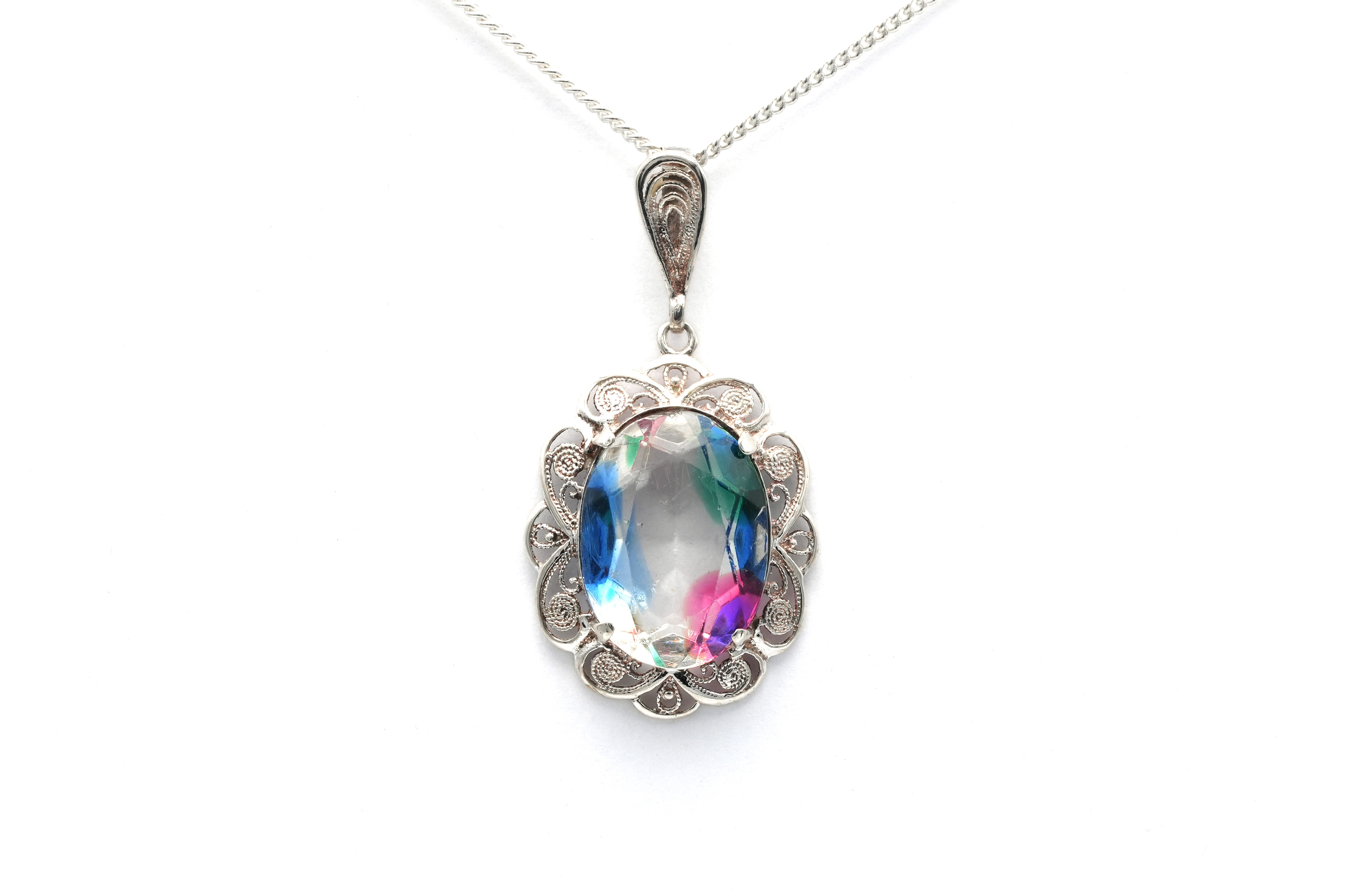 Pendentif Années 50 en argent 835 serti d'une pierre du Rhin - - 1