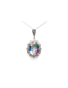 Pendentif Années 50 en argent 835 serti d'une pierre du Rhin