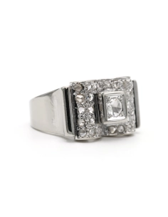 Bague Art Déco en or blanc 18 carats sertie de diamants "taille" rose - 6