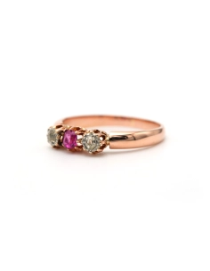 Bague Art Nouveau en or jaune 18 carats serti d'un saphir rose et de diamants old cut - 2