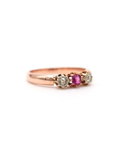 Bague Art Nouveau en or jaune 18 carats serti d'un saphir rose et de diamants old cut - 6
