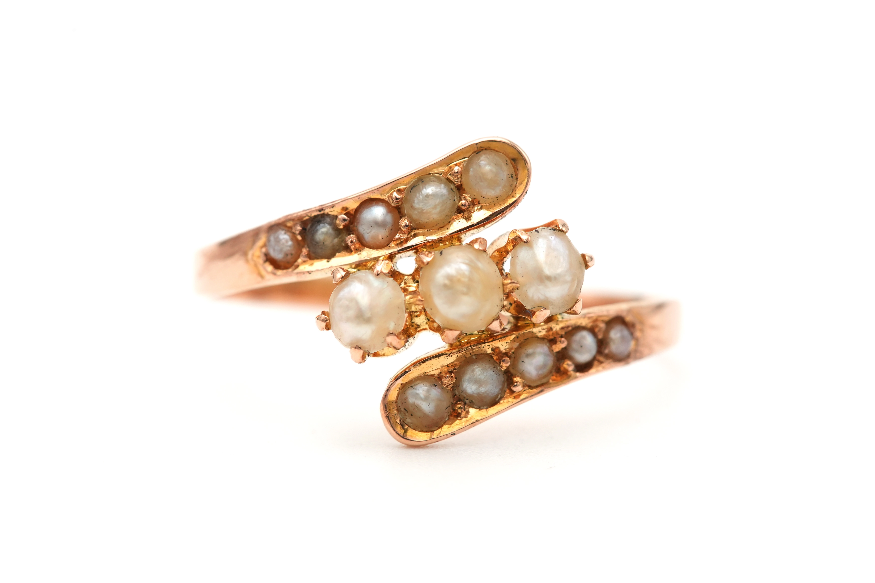 Bague Art Nouveau en or jaune 18 carats sertie de perles - 1