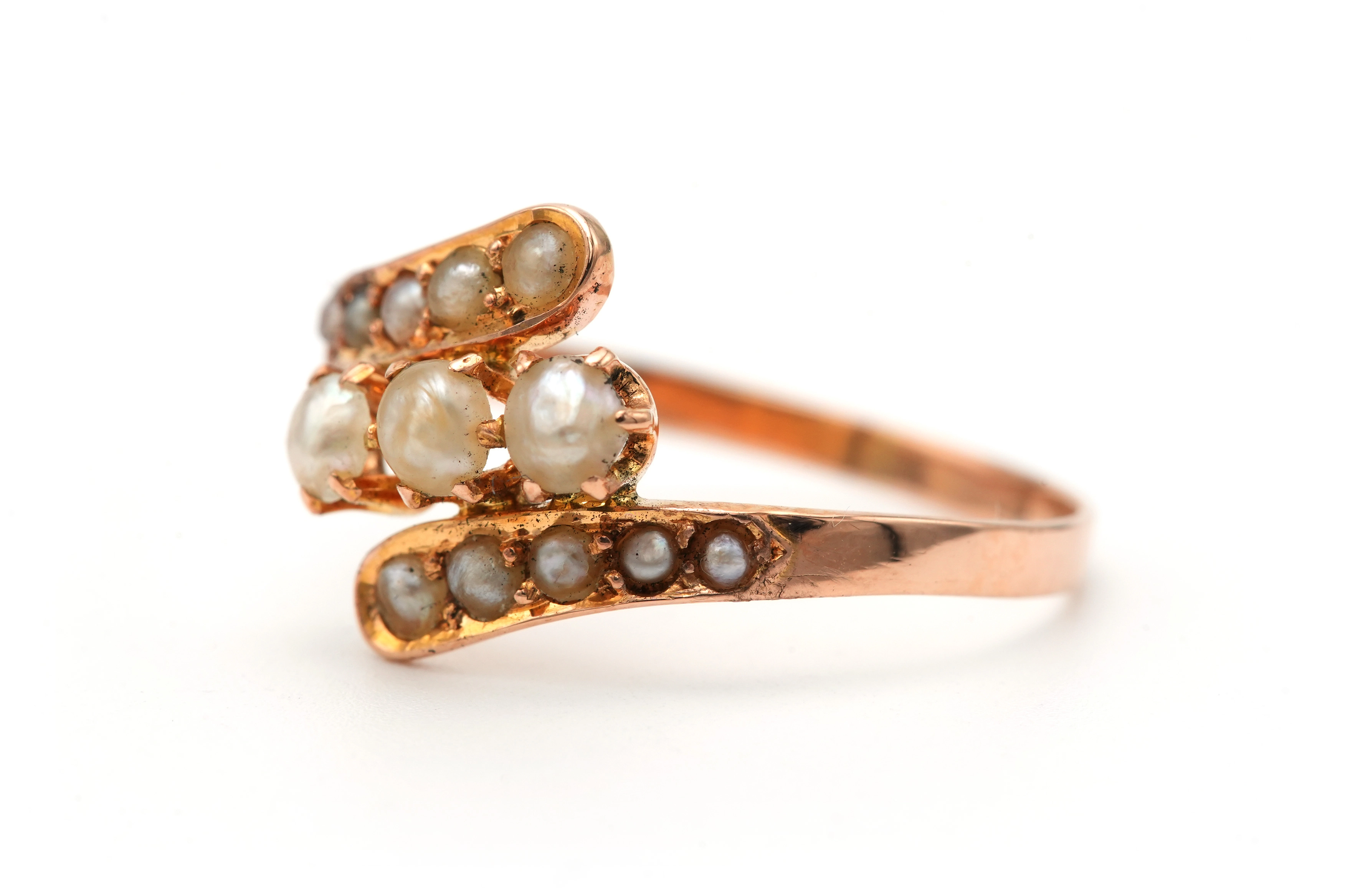 Bague Art Nouveau en or jaune 18 carats sertie de perles - 2