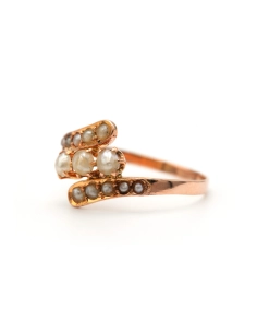 Bague Art Nouveau en or jaune 18 carats sertie de perles - 2