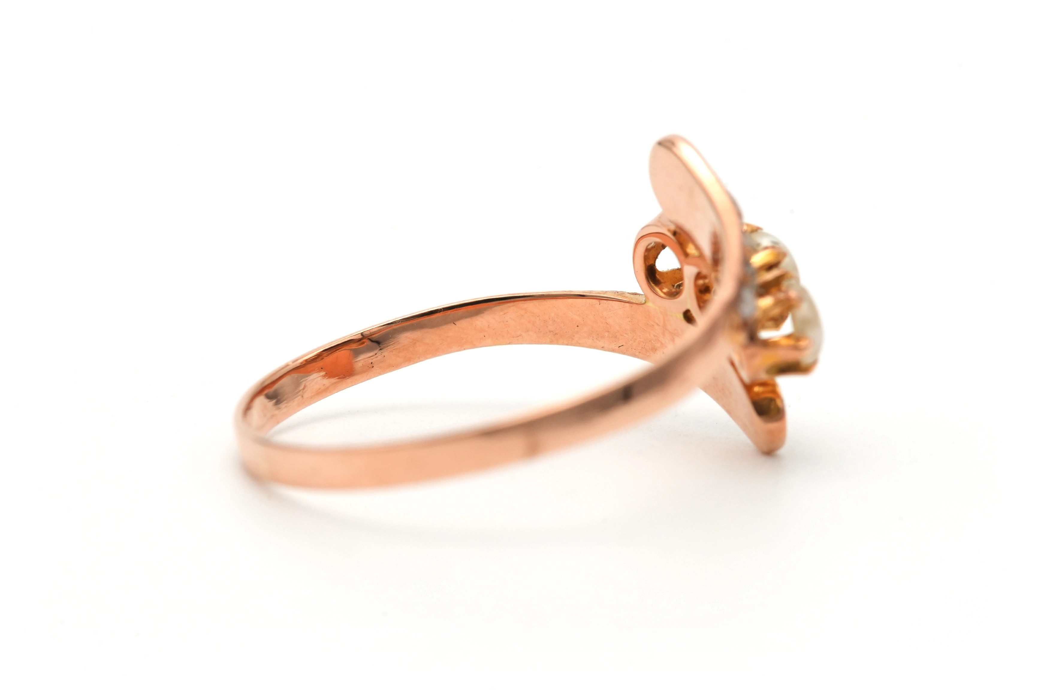 Bague Art Nouveau en or jaune 18 carats sertie de perles - 5