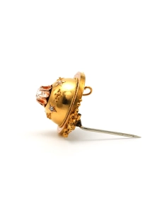 Broche Napoléon III en or jaune 18 carats sertie de perles et d'un diamant old cut - 3