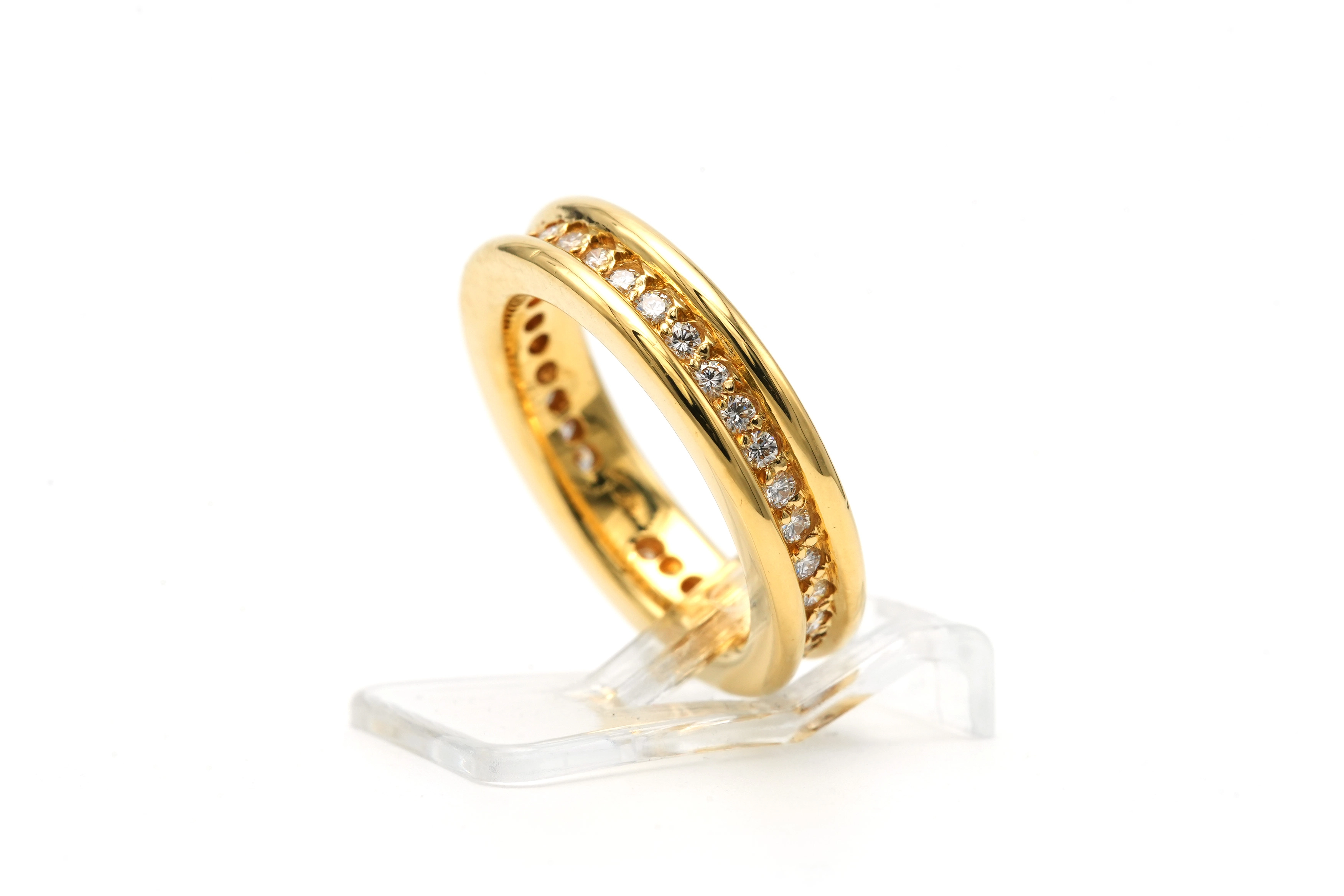 Bague contemporaine en or jaune 18 carats sertie de diamants "taille" brillant (+-0.32ct) - 3