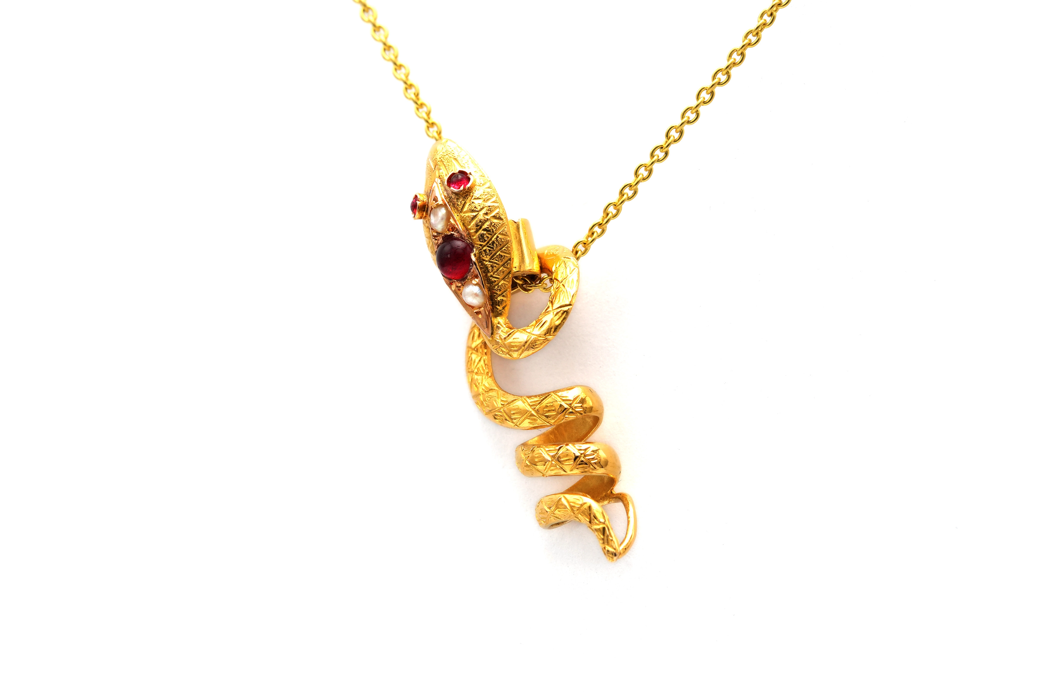 Pendentif Art Nouveau en or jaune 18 carats serti de rubis et de perles - 2