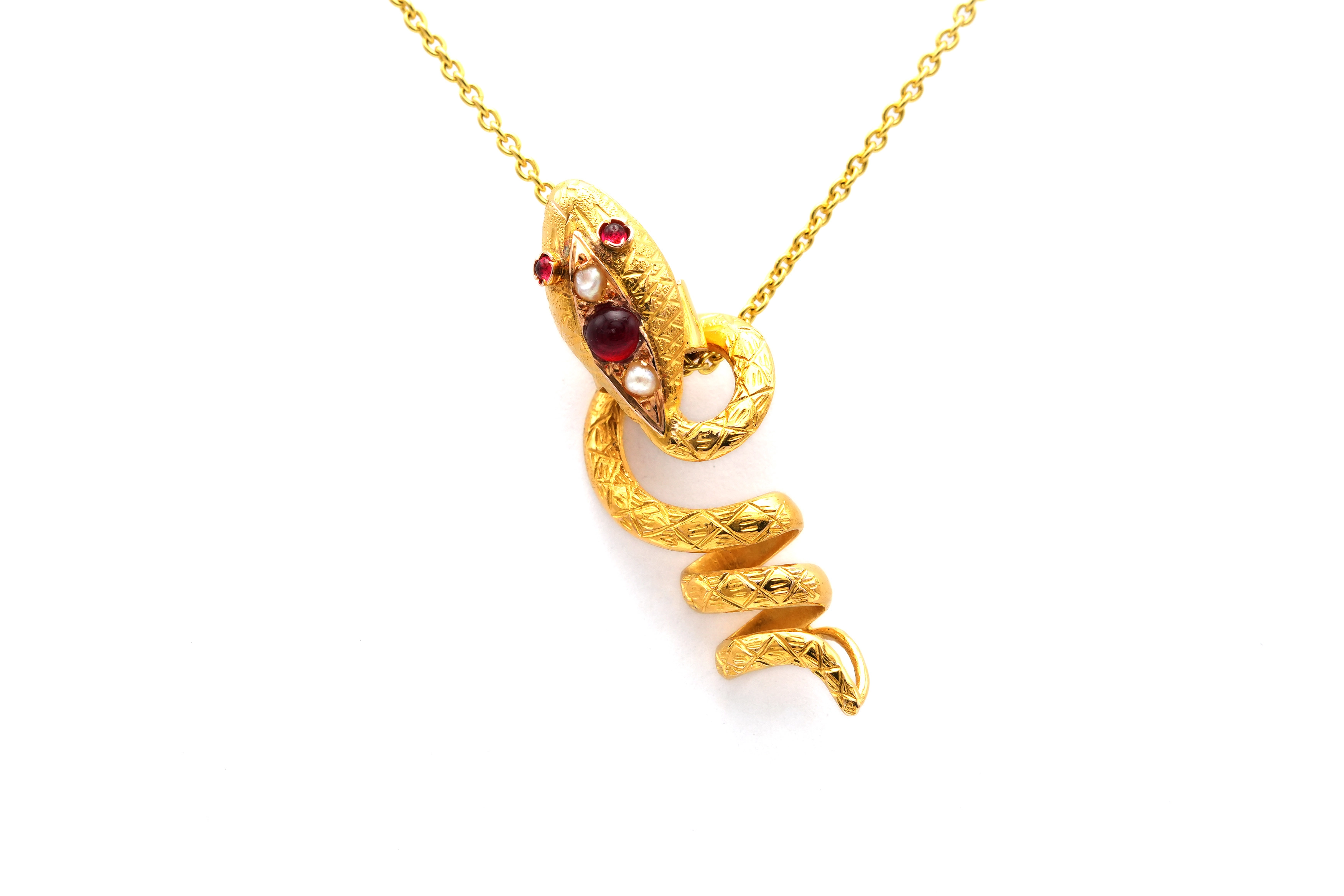 Pendentif Art Nouveau en or jaune 18 carats serti de rubis et de perles - 1
